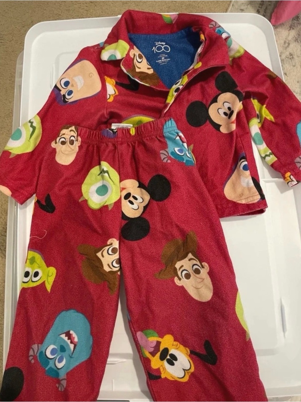 Disney Red Character Plush Pajama Set with Multicolor Faces